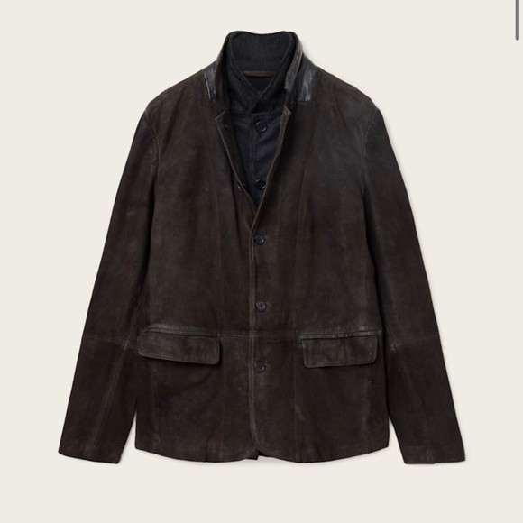 All Saints Survey Double Layered Waxed Suede Blazer - Size M - Anthracite Grey - Picture 1 of 8